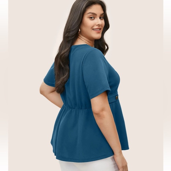 BloomChic Plus Size Square Neck Waist Tab Gathered Blouse - Picture 4 of 7